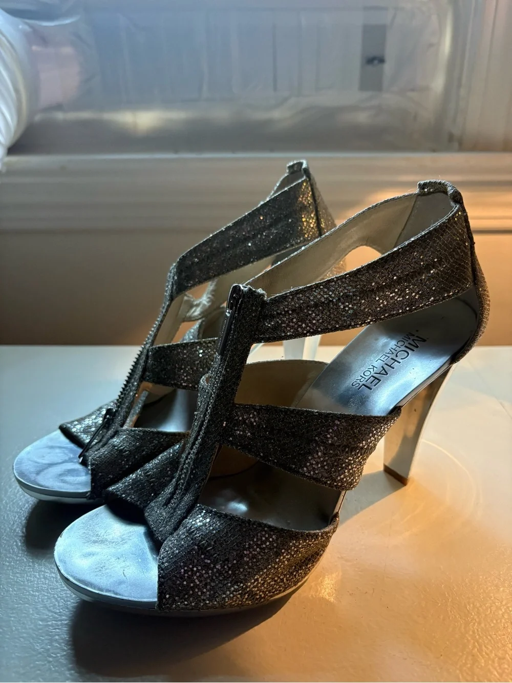 Michael Kors Black Glitter Strappy High Heel Sandals